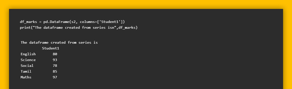 Let's build a DataFrame with the series we established in the previous step as the basis